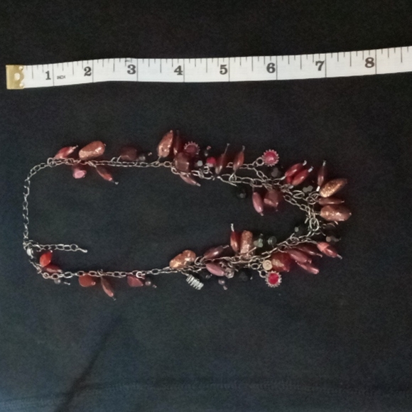 Red and Pink Polished Rock and Bead Necklace - Picture 4 of 4